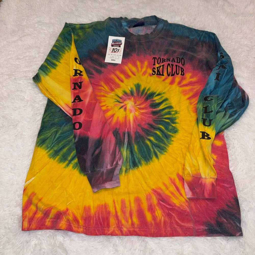 Hanes Tornado Ski Club Shirt Mens Medium Multicolor Tie Dye Long Sleeve